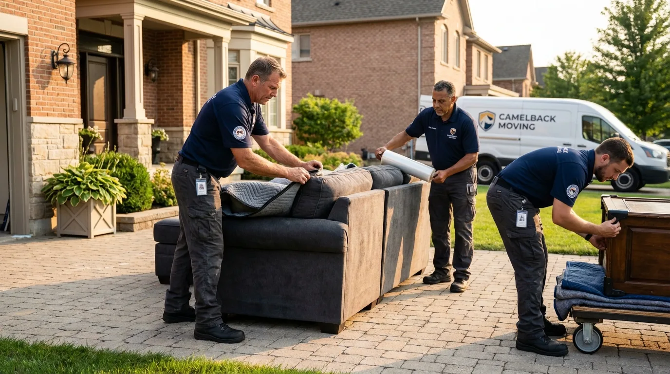 Large estate moving crew wrapping furniture in Madison, NH